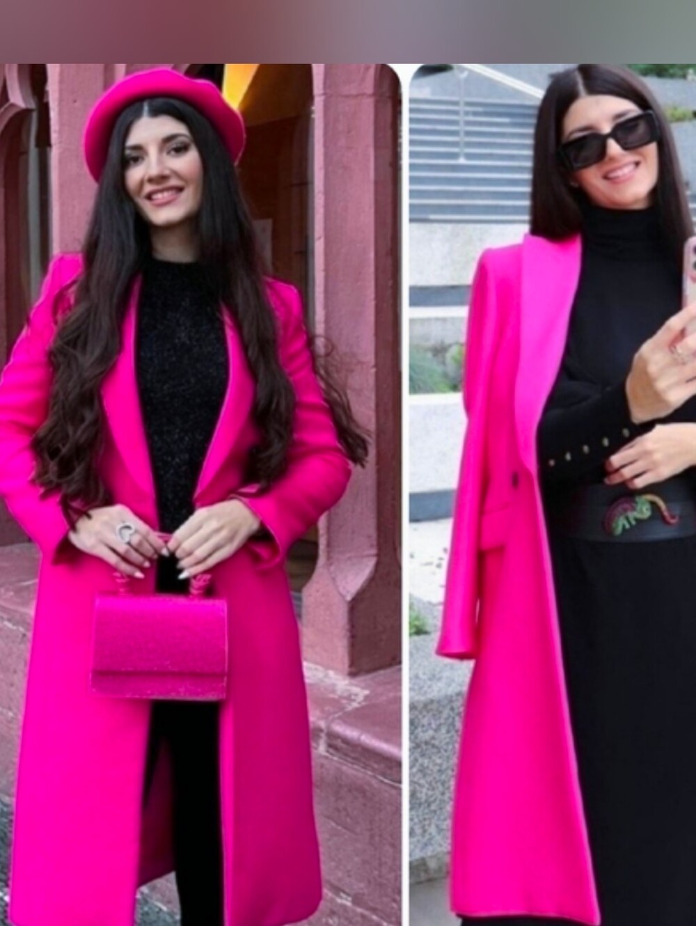 Zara Wool Hot Pink Magenta Manteco Italian Double Breasted Long Maxi Coat XL